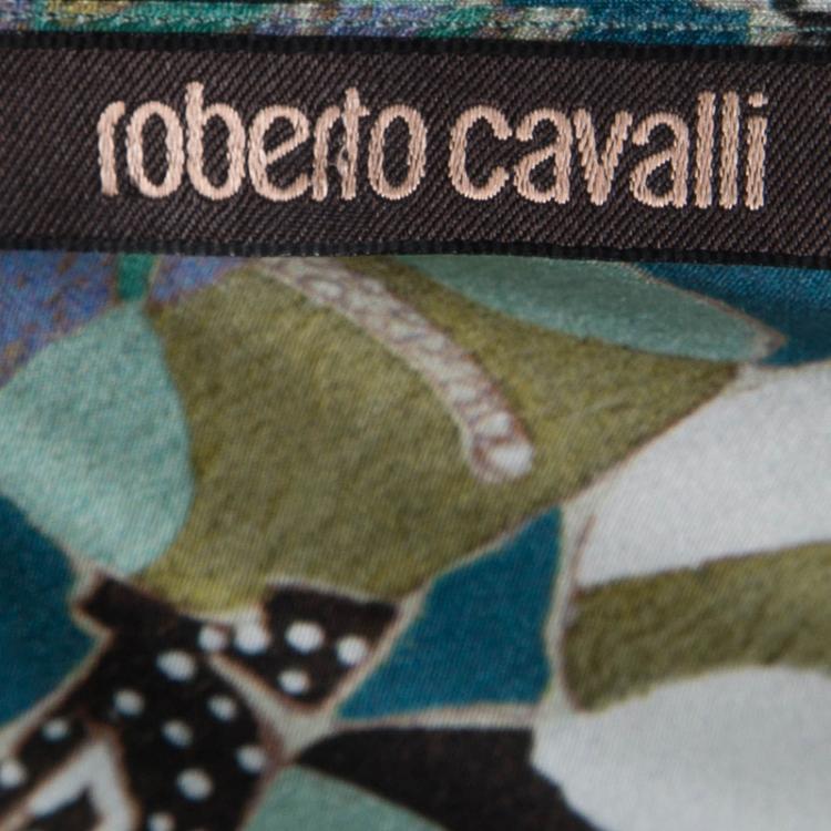 Pre Owned Roberto Cavalli Multicolored Printed Silk Lace Insert Sleeveless Dress S
