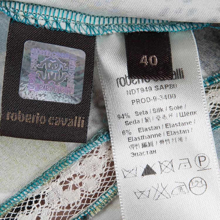 Pre Owned Roberto Cavalli Multicolored Printed Silk Lace Insert Sleeveless Dress S