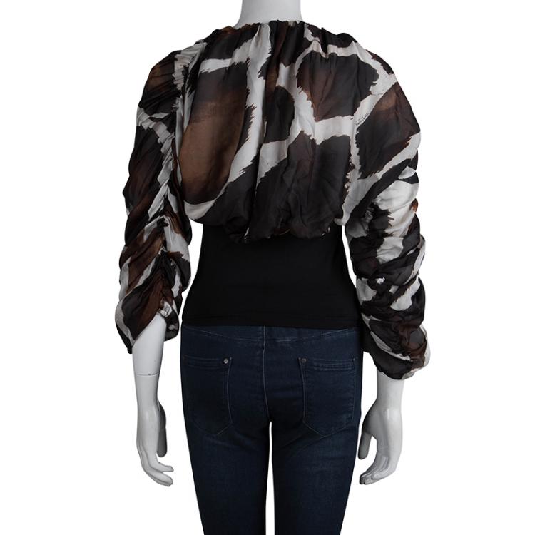 Pre Owned Roberto Cavalli Silk Animal Print Ruched Sleeves Bolero Jacket M