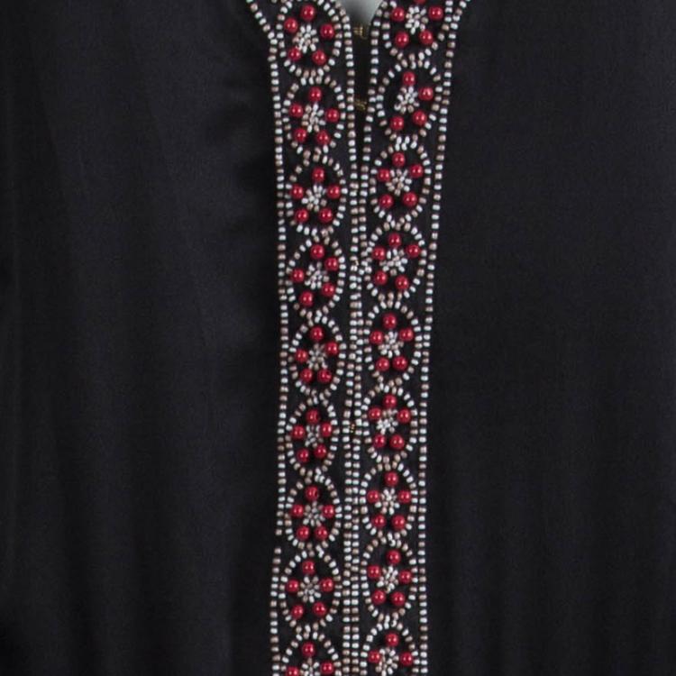 Pre Owned Roberto Cavalli Black Silk Embellished Long Sleeve Dress M