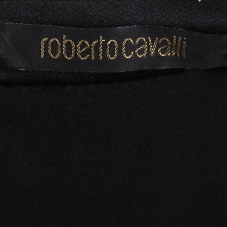 Pre Owned Roberto Cavalli Black Silk Embellished Long Sleeve Dress M