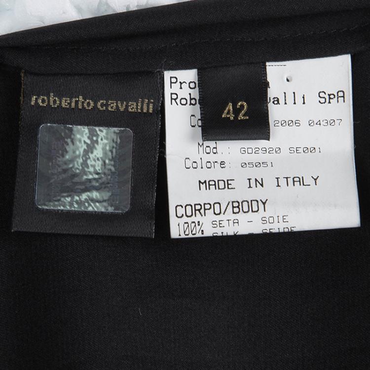 Pre Owned Roberto Cavalli Black Silk Embellished Long Sleeve Dress M