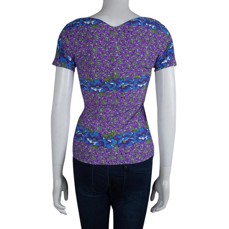 Pre Owned Roberto Cavalli Floral Printed Multicolored Fitted Top S