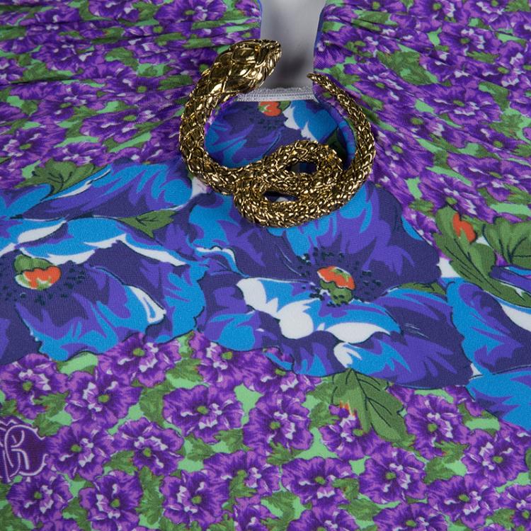 Pre Owned Roberto Cavalli Floral Printed Multicolored Fitted Top S