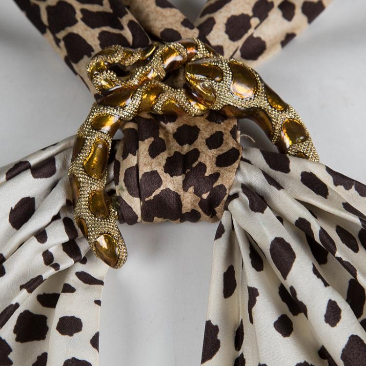 Pre Owned Roberto Cavalli Leopard Print Brooch Detail Halter Dress S