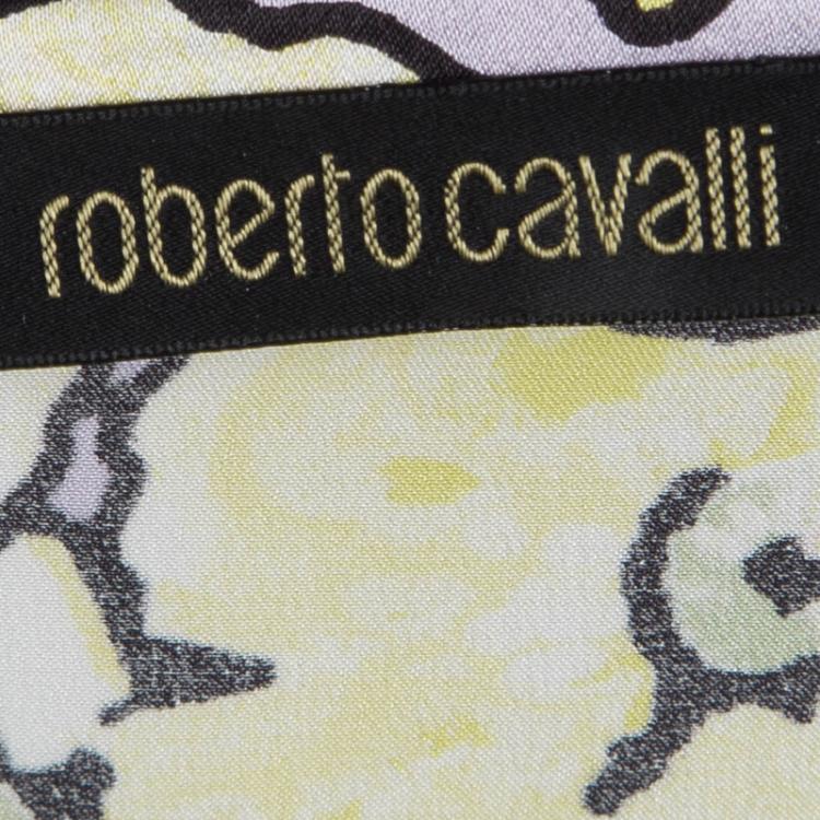 Pre Owned Roberto Cavalli Floral Printed Silk Ruffle Detail Long Sleeve Blouse M 