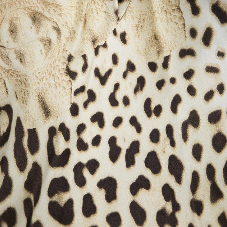 Pre Owned Roberto Cavalli Beige Silk Animal Print Halter Top XS