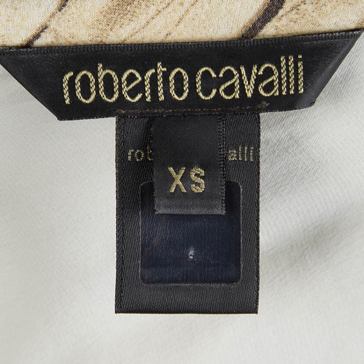 Pre Owned Roberto Cavalli Beige Silk Animal Print Halter Top XS
