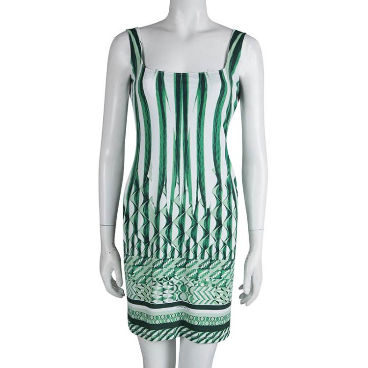Pre Owned Roberto Cavalli Green Abstract Print Sleeveless Dress M