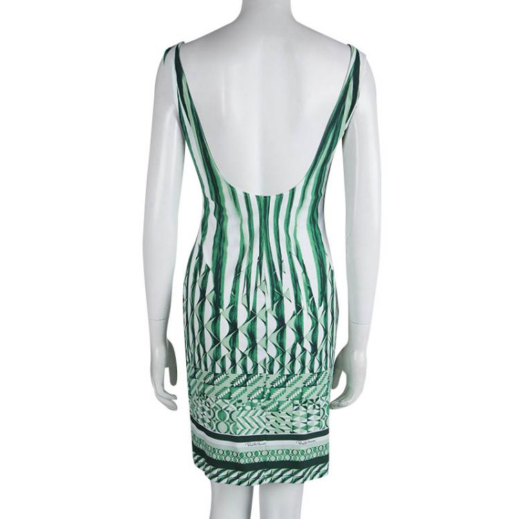 Pre Owned Roberto Cavalli Green Abstract Print Sleeveless Dress M