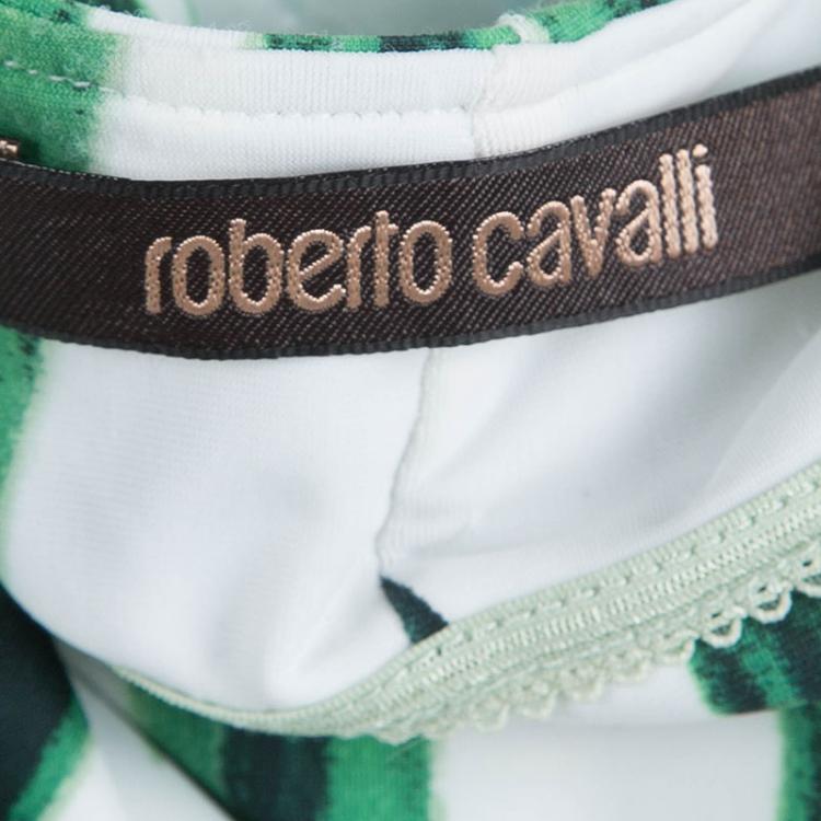 Pre Owned Roberto Cavalli Green Abstract Print Sleeveless Dress M