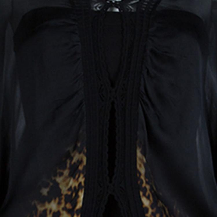 Pre Owned Roberto Cavalli Black Animal Print Long Sleeve Silk Blouse M