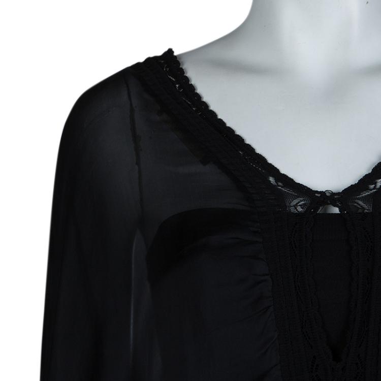 Pre Owned Roberto Cavalli Black Animal Print Long Sleeve Silk Blouse M