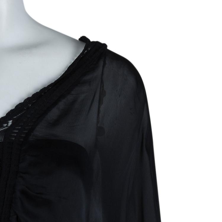 Pre Owned Roberto Cavalli Black Animal Print Long Sleeve Silk Blouse M
