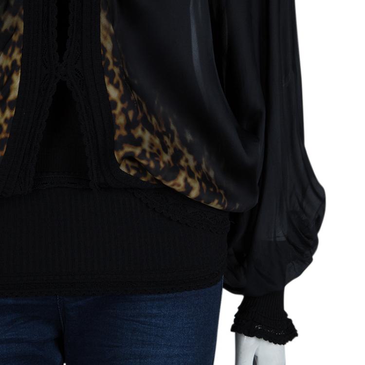 Pre Owned Roberto Cavalli Black Animal Print Long Sleeve Silk Blouse M