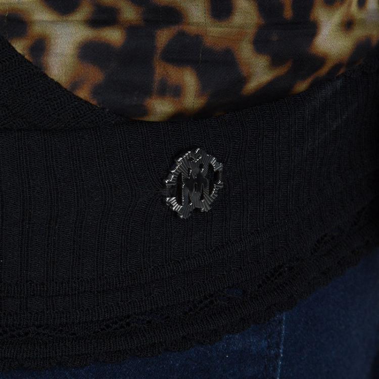 Pre Owned Roberto Cavalli Black Animal Print Long Sleeve Silk Blouse M