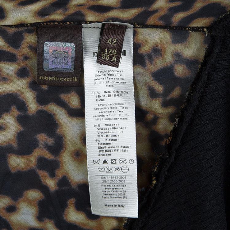Pre Owned Roberto Cavalli Black Animal Print Long Sleeve Silk Blouse M