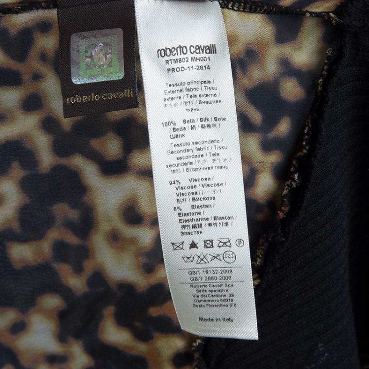 Pre Owned Roberto Cavalli Black Animal Print Long Sleeve Silk Blouse M