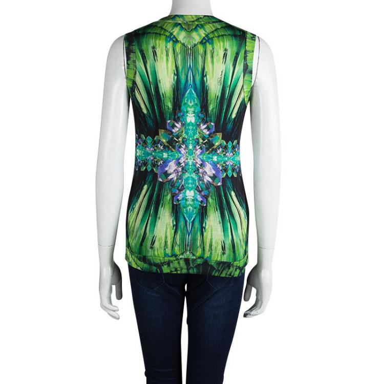 Pre Owned Roberto Cavalli Multicolor Printed Silk Sleeveless Top M