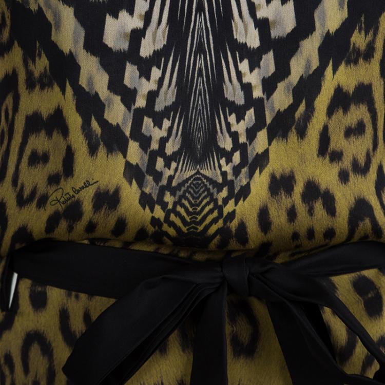 مملوكة مسبقًا Roberto Cavalli Animal Printed Silk Tie Detail Kaftan S