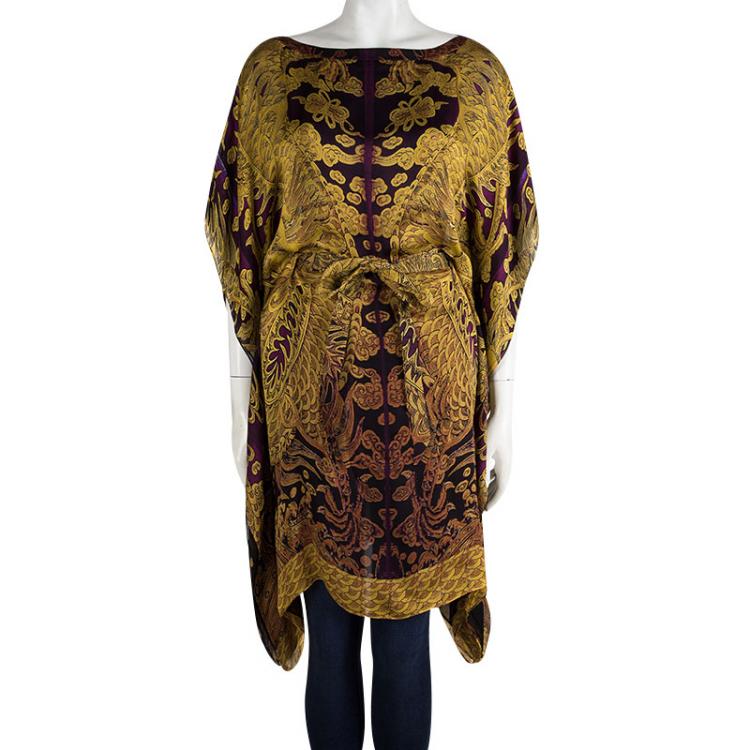 Pre Owned Roberto Cavalli Multicolor Printed Silk Belted Kaftan M