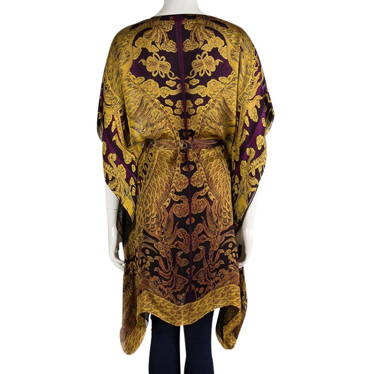 Pre Owned Roberto Cavalli Multicolor Printed Silk Belted Kaftan M