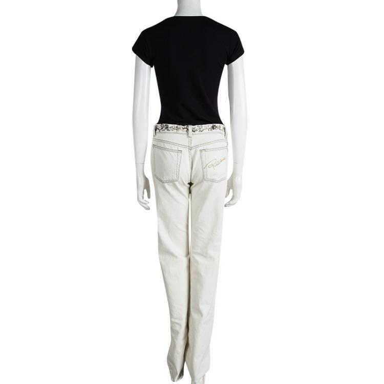 Pre Owned Roberto Cavalli Off White Demin Embellished Boot Cut Jeans L