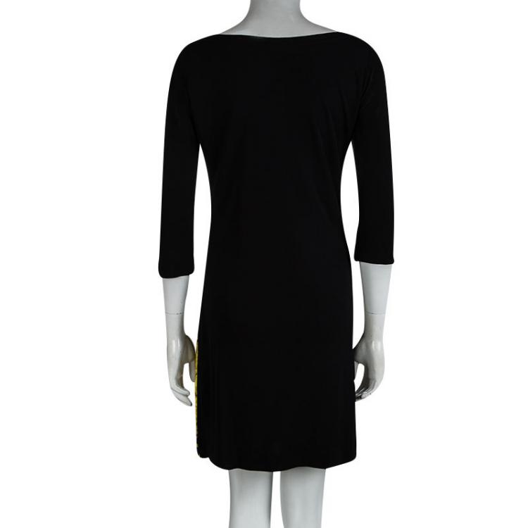 Pre Owned Roberto Cavalli Black Printed Long Sleeve Dress M