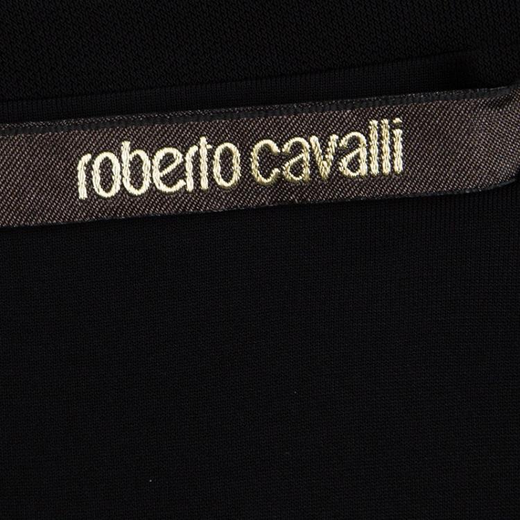 Pre Owned Roberto Cavalli Black Printed Long Sleeve Dress M