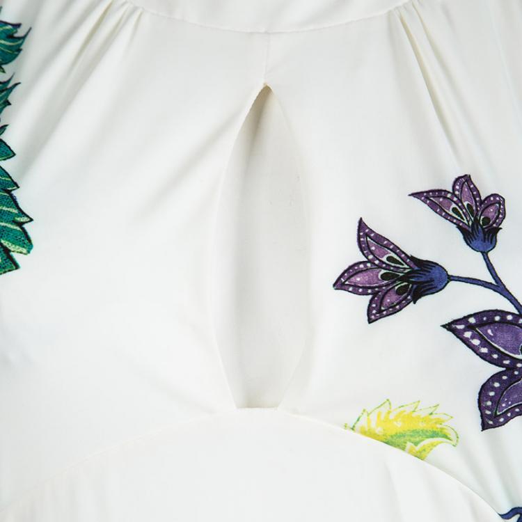 Pre Owned Roberto Cavalli White Floral Print Gown S