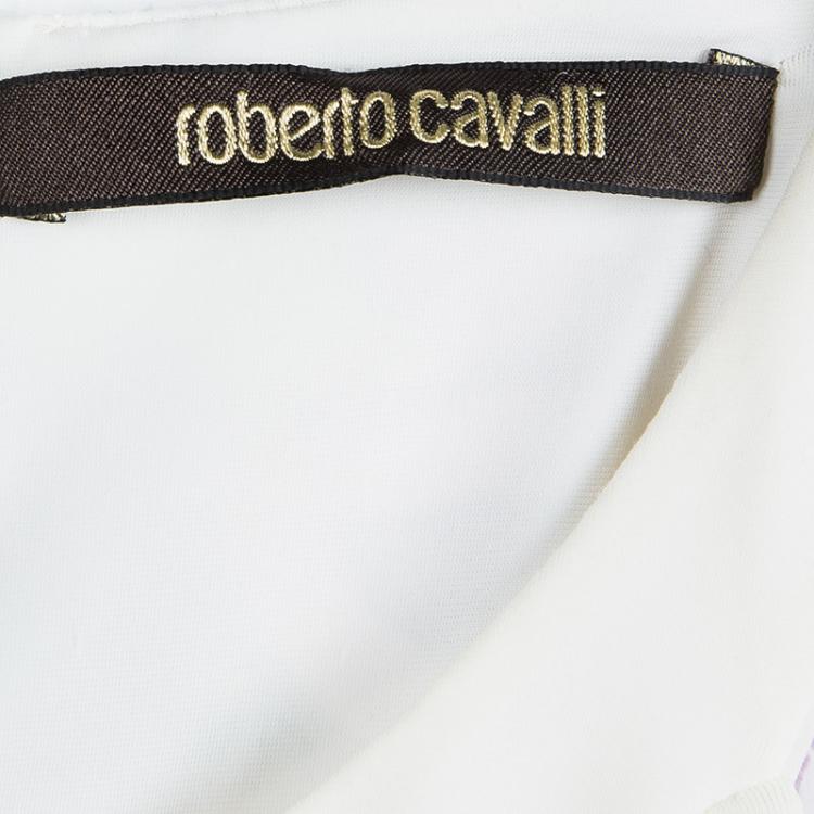 Pre Owned Roberto Cavalli White Floral Print Gown S