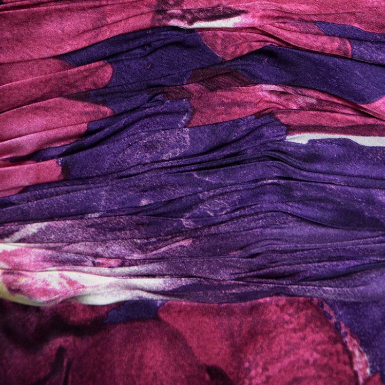 Pre Owned Roberto Cavalli Pink Floral Printed Silk Sleeveless Dress S