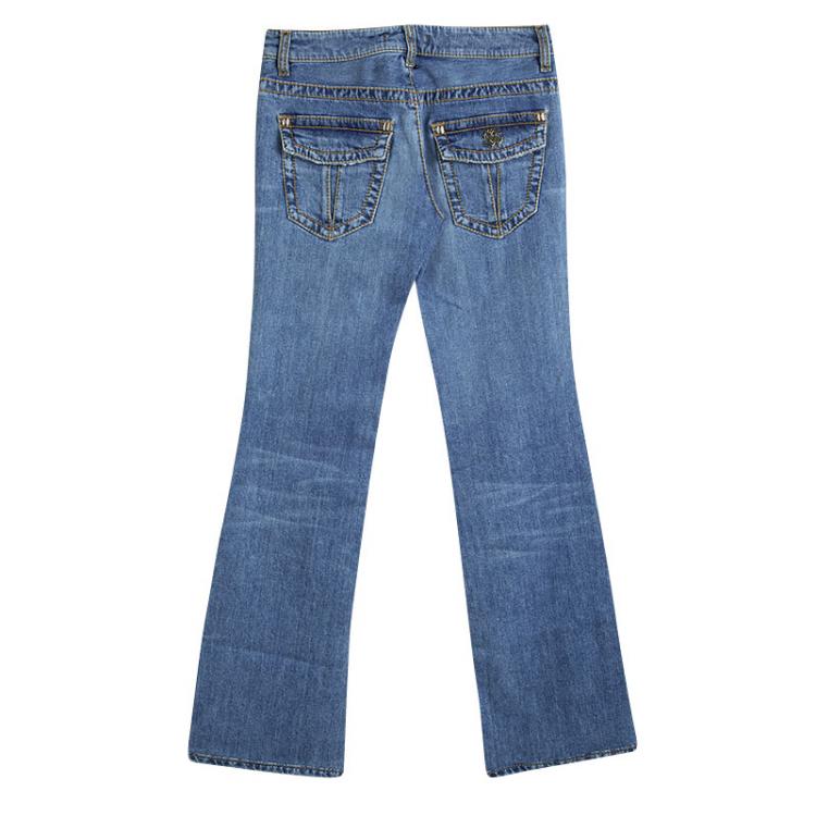 مملوكة مسبقًا Roberto Cavalli Blue Light Wash Faded Effect Denim Boot Cut Jeans S