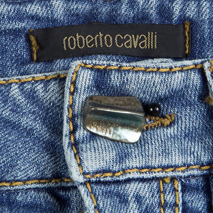 مملوكة مسبقًا Roberto Cavalli Blue Light Wash Faded Effect Denim Boot Cut Jeans S