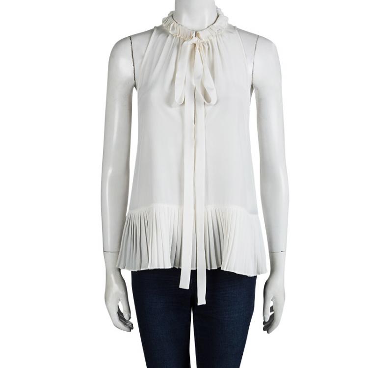 Pre Owned Roberto Cavalli Off White Plisse Silk Tie Detail Sleeveless Top M