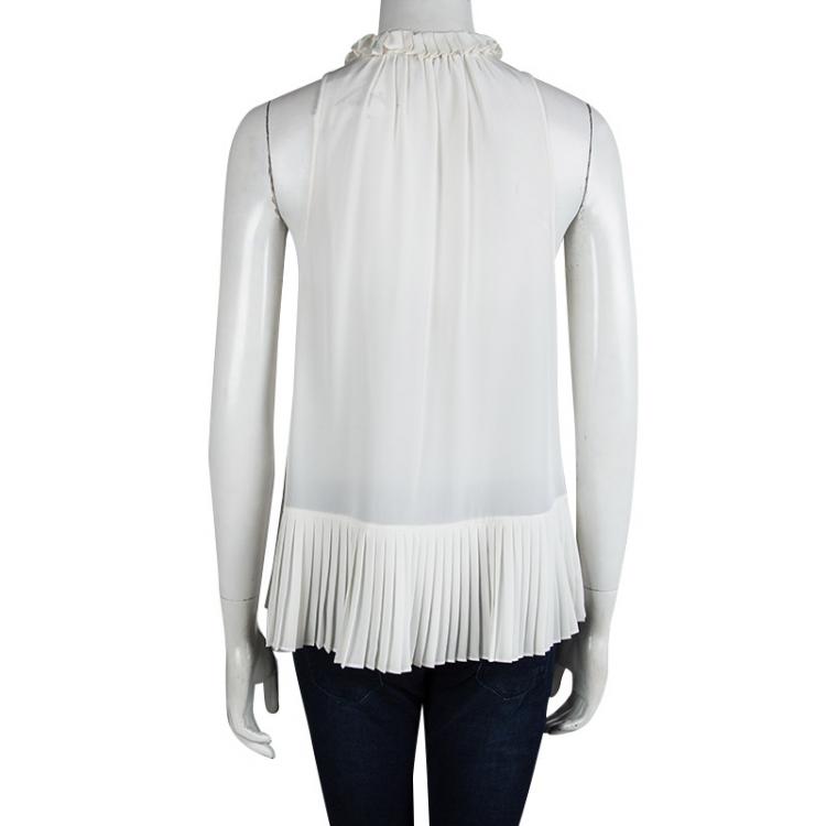Pre Owned Roberto Cavalli Off White Plisse Silk Tie Detail Sleeveless Top M