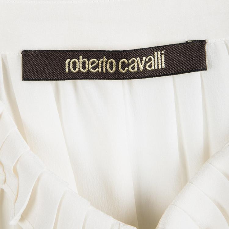 Pre Owned Roberto Cavalli Off White Plisse Silk Tie Detail Sleeveless Top M