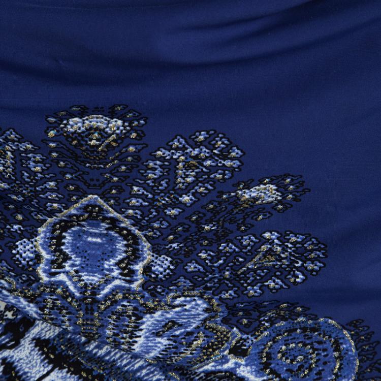Pre Owned Roberto Cavalli Blue Printed Draped Top M
