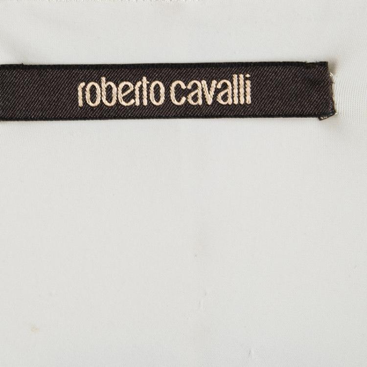 Pre Owned Roberto Cavalli Blue Printed Draped Top M