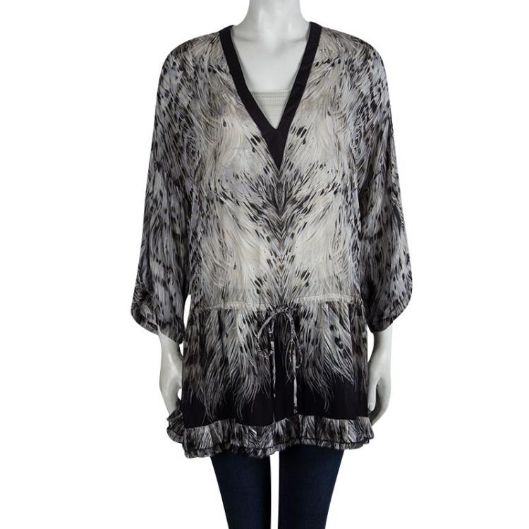 Pre Owned Roberto Cavalli Multicolor Animal Printed Draw String Detail Sheer Top M