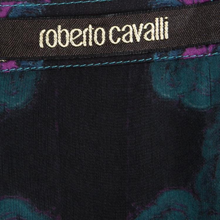 Pre Owned Roberto Cavalli Blue Printed Silk Tie Detail Kaftan Tunic M