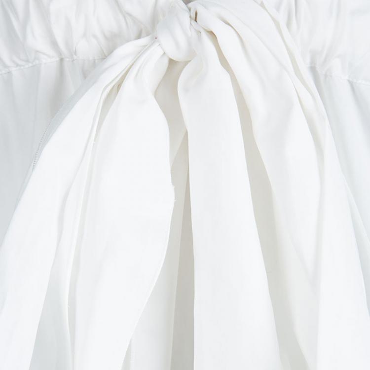 Pre Owned Roberto Cavalli White Cotton Ruffle Detail Smocked Trumpet Sleeve Tunic S
