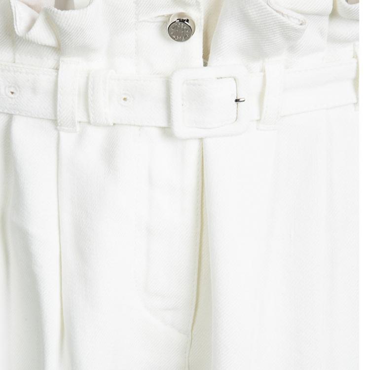 Pre Owned Roberto Cavalli White Pleat Detail Belted Pants S