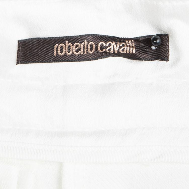 Pre Owned Roberto Cavalli White Pleat Detail Belted Pants S