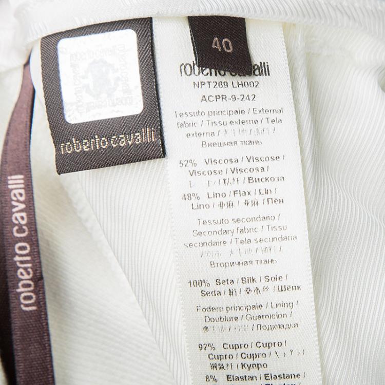 Pre Owned Roberto Cavalli White Pleat Detail Belted Pants S