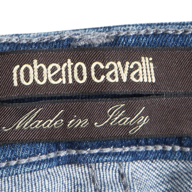 Pre Owned Roberto Cavalli Indigo Light Wash Faded Effect Denim Boot Cut Jeans S