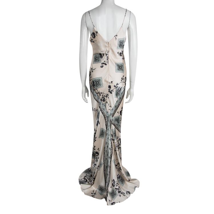 Pre Owned Roberto Cavalli Pale Pink Silk Floral Print Sleeveless Maxi Dress M
