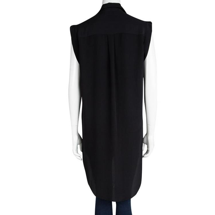 مملوكة مسبقًا Roberto Cavalli Black Silk Lace Insert Tie Detail High Low Tunic M