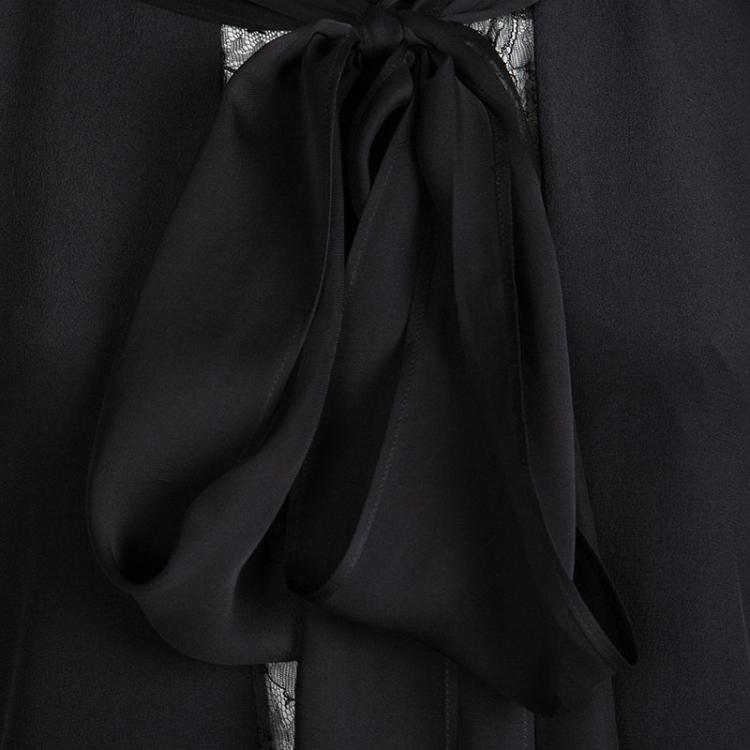 مملوكة مسبقًا Roberto Cavalli Black Silk Lace Insert Tie Detail High Low Tunic M