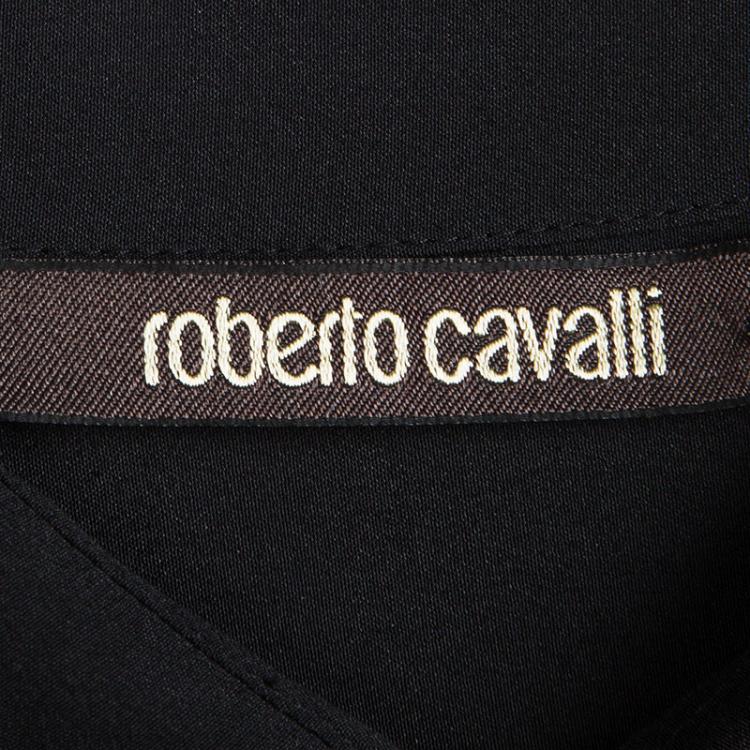 مملوكة مسبقًا Roberto Cavalli Black Silk Lace Insert Tie Detail High Low Tunic M